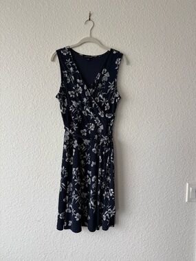 Sleeveless Navy Floral Wrap Dress with Belt